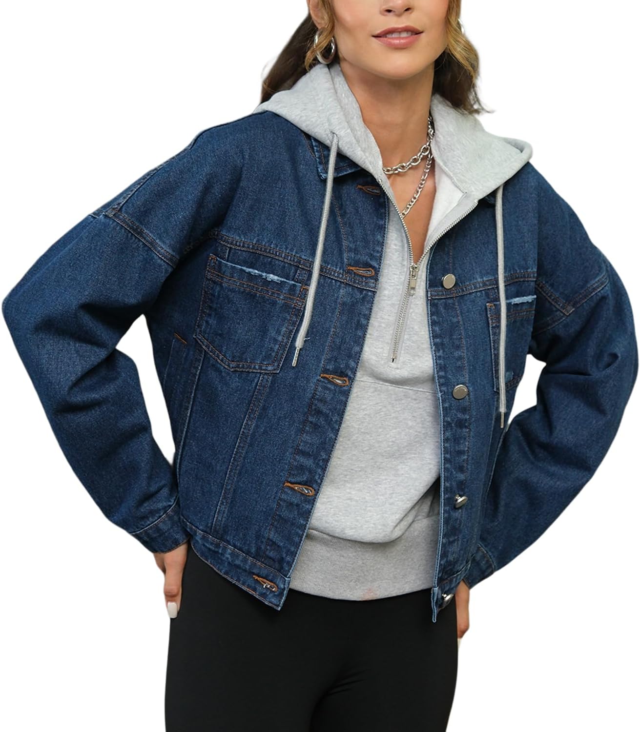 GREAIDEA Womens Opal Swing Denim Jacket Distressed Ripped Button Front Jean Jackets with Pockets Y2K Clothing