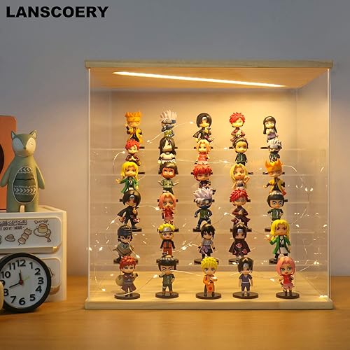 Miniatura 2 de LANSCOERY Vitrina de acrílico transparente con luz, montaje de 6 niveles con base de madera, escaparate de protección a prueba de polvo para figuras