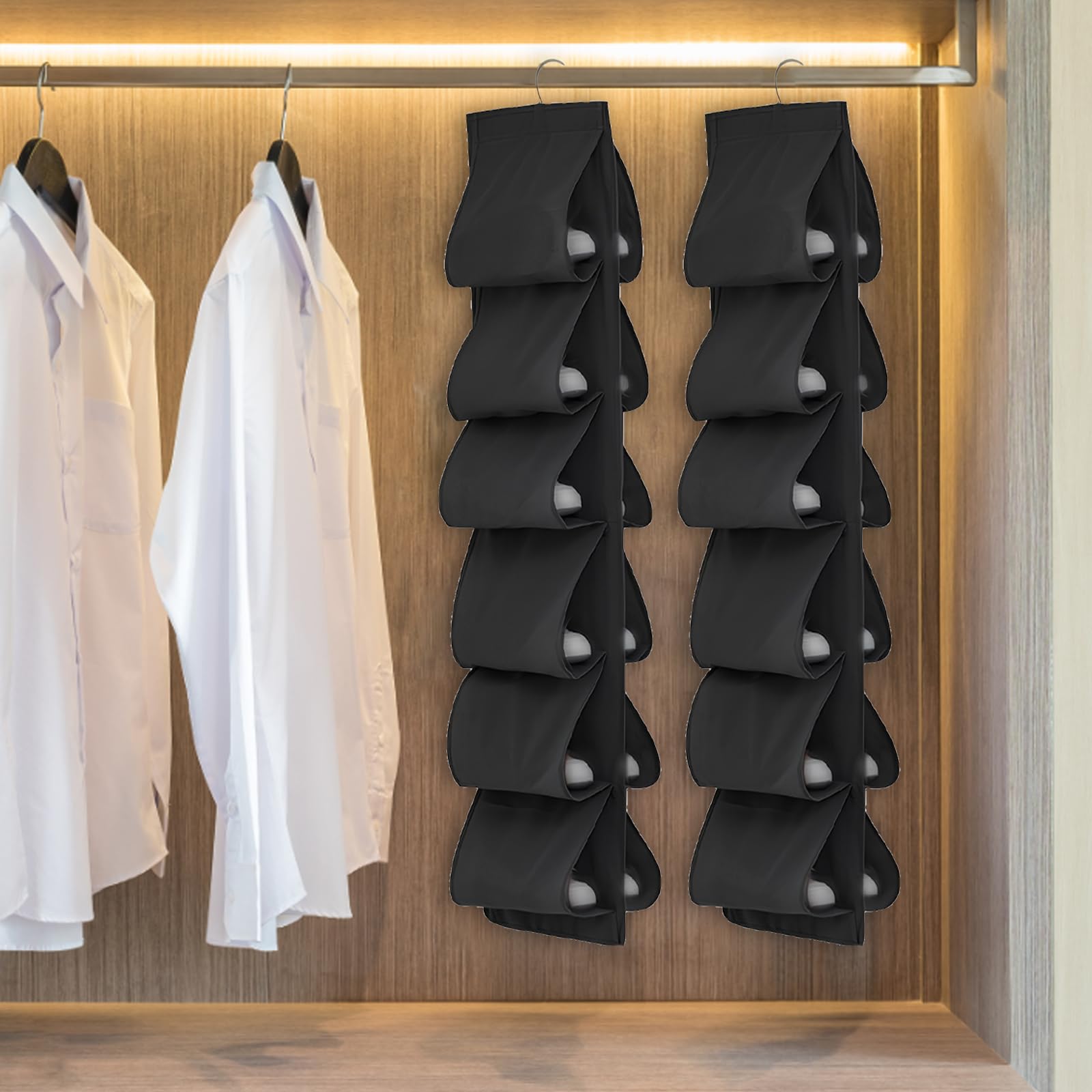 Naapesi Hängeorganizer Schuhregal, 12-Fach Schuhaufbewahrung Hängender Schuh Organizer für Spind, Tür und Garderobe, Schwarz