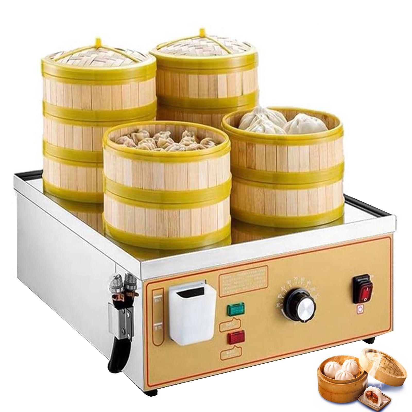 Vaporera EléCtrica De 2/4/6 Orificios, MáQuina Comercial para Hacer Bollos Al Vapor, Temperatura Ajustable De 30 A 110 ℃, con Alarma De CoccióN En Seco, para Desayuno, Snack Bar,4Holes