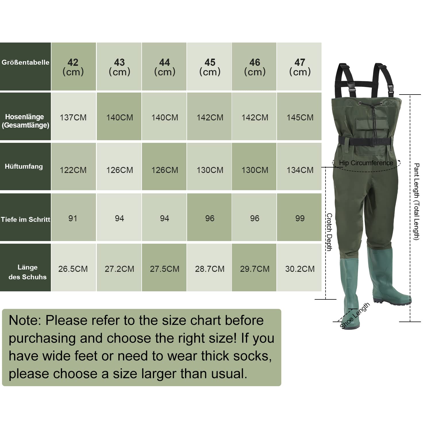 Waders, Waders étanches 70D Nylon Composite PVC Pantalon de pêche, avec Bottes en Caoutchouc antidérapantes, Pantalon de Bassin, Pantalon de Crue