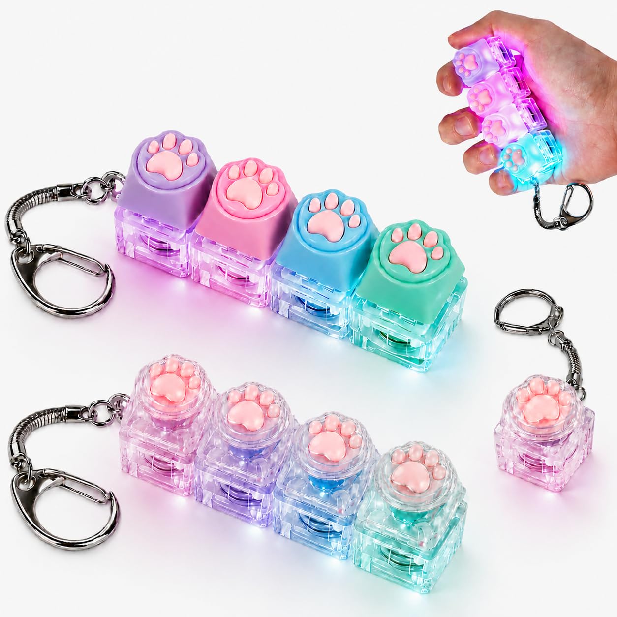 3PCS Keyboard, Keyboard Fidget Toy, Stress Relief Tool for Office Workers, Set with Transparent Cat Paw Design
