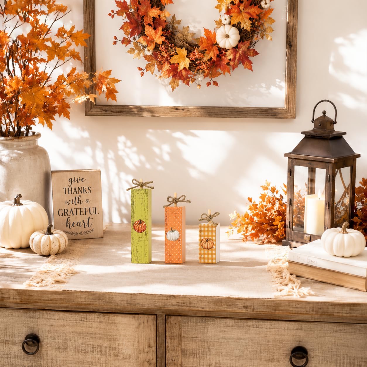 Smile Fall Wooden Decor Signs Set Pumpkin Trio Vertical Harvest Home Decor