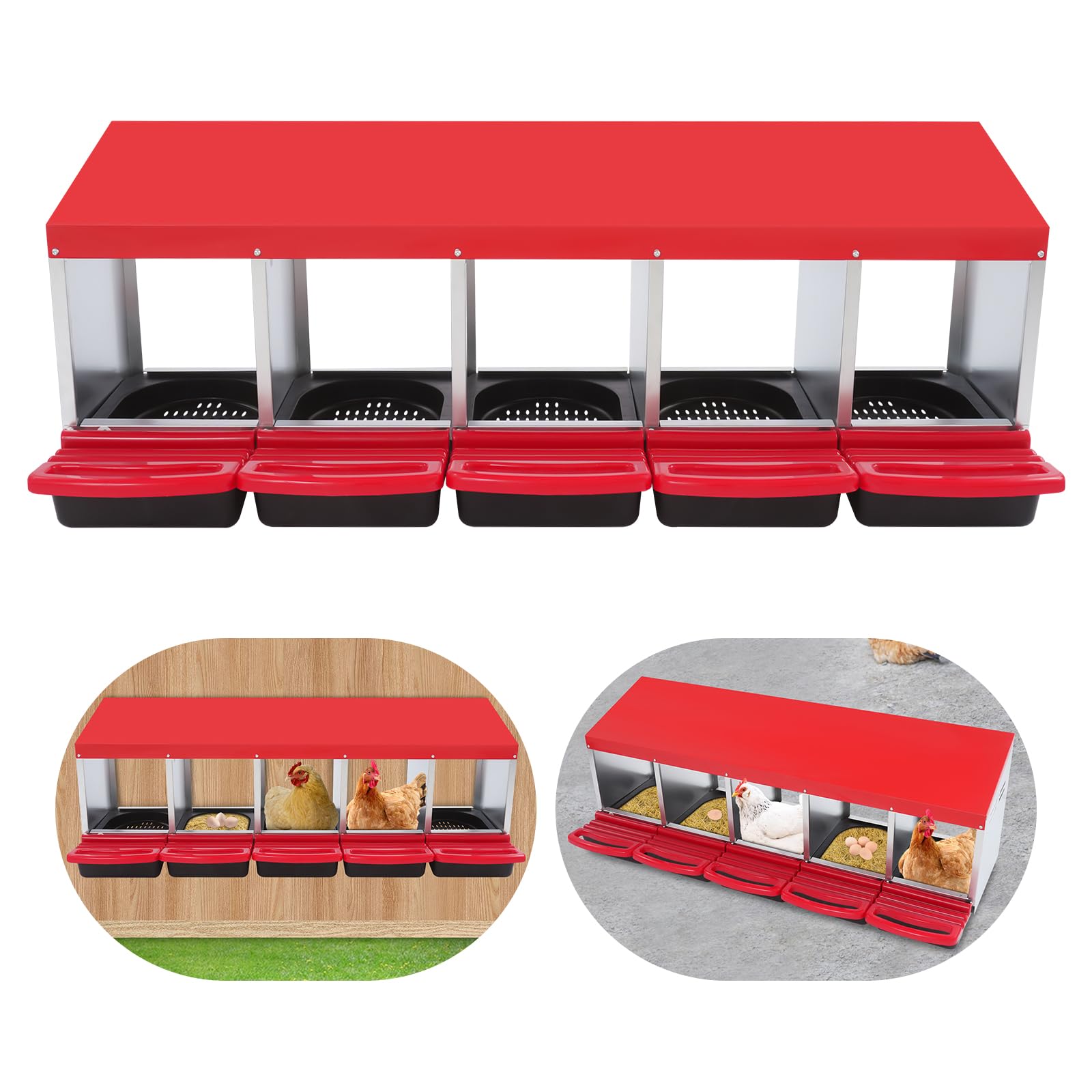 Nido de gallina de 5 cámaras, nido abierto para pollos, gallinero independiente con orificios de ventilación, adecuado para casas, granjas, gallineros, patios traseros y jardines