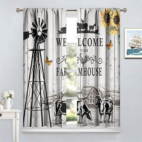 Miniatura 4 de Western Farms - Cortinas de ventana con estampado de vaca, color blanco y negro, para sala de estar, 42 x 54 pulgadas