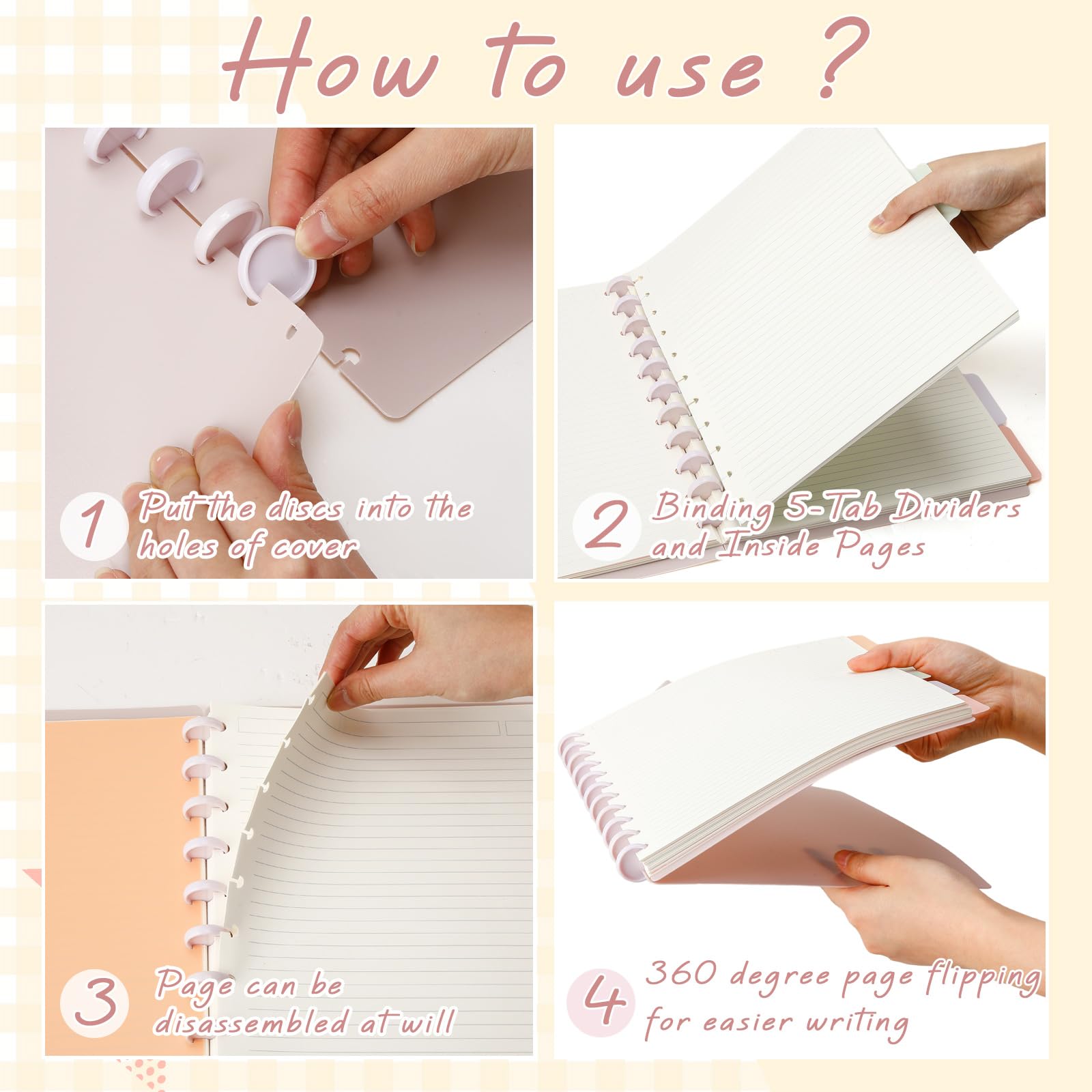 Glenmal Lot de 4 cahiers à disque relié, 21,6 x 27,9 cm, format lettre personnalisable, avec disques, 5 intercalaires, pages amovibles lignées pour université, journal rechargeable pour bureau