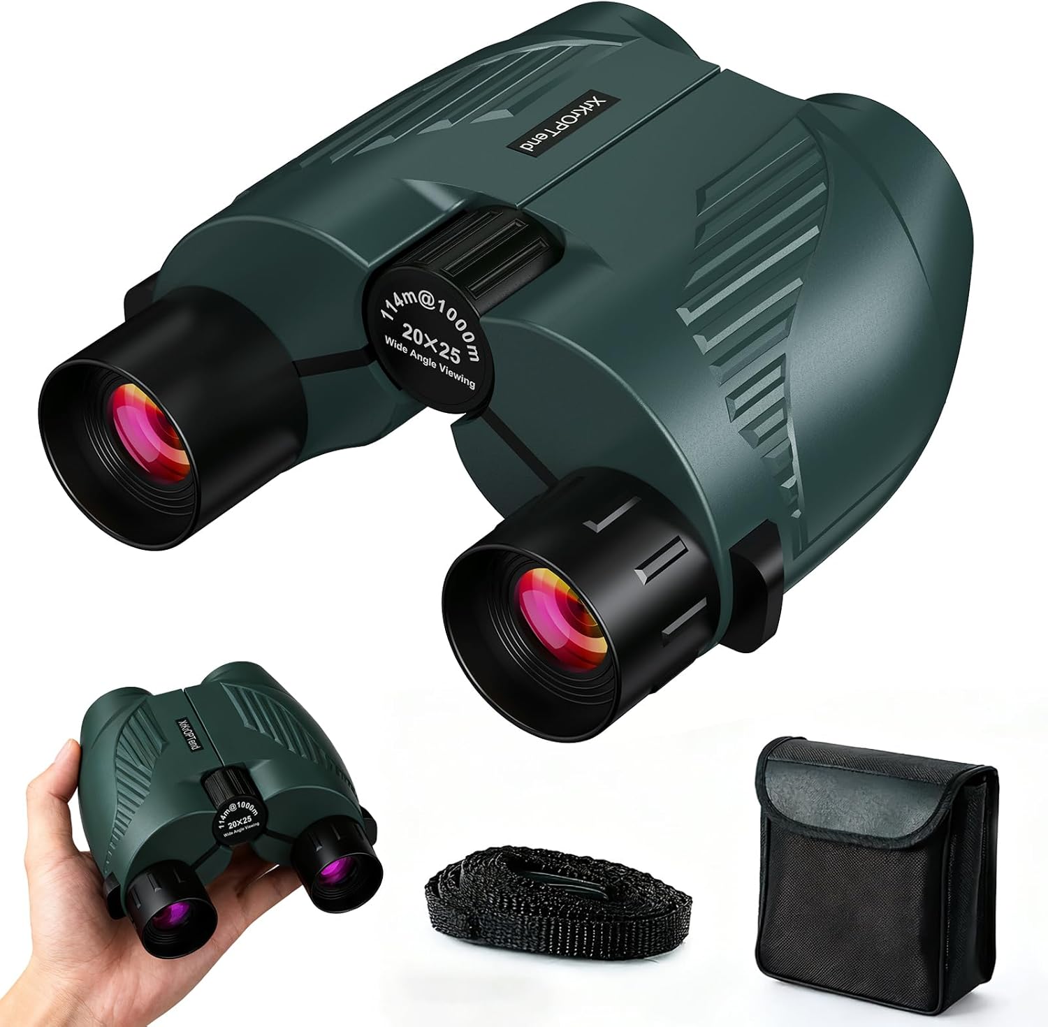 20X25 Compact High Powered Binoculars for Adults & Kids 8-12 | BAK4 FMC Lens Mini Folding Travel Binoculars | Easy Focus, Waterproof for Bird Watching, Cruise, Concert, Hiking (Green)