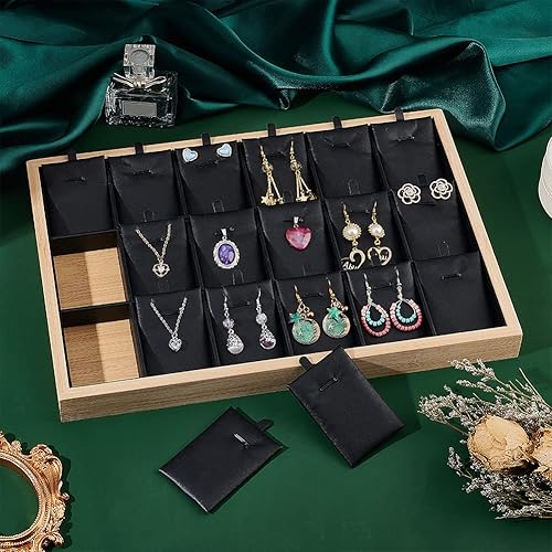 Miniatura 2 de PH PandaHall Bandejas organizadoras de joyas, 18 rejillas, colgantes, aretes, collar, escaparate, escaparate, con piel sintética, apilable, bandeja