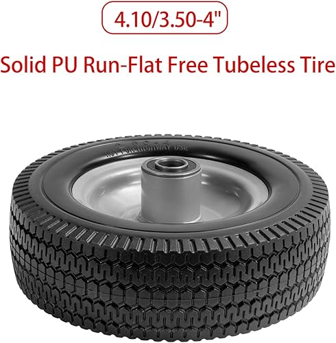 Miniatura 4 de LTNICER Neumáticos y ruedas de poliuretano sólido de 10 pulgadas, paquete de 2 neumáticos 4.103.50-4, ruedas de repuesto sin cámara planas para