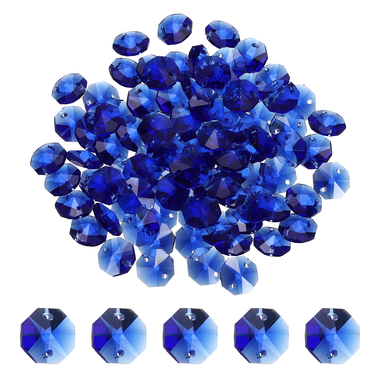 YELARXI 14mm Glass Octagon Beads, Sun Catcher Beads Bulk 2 Hole Sun Catcher Pendants 0.55" & 150 Pcs & Medium Blue-Fitting for (Arts Crafts/Crystal Chandelier Repair/DIY Wind Chime)