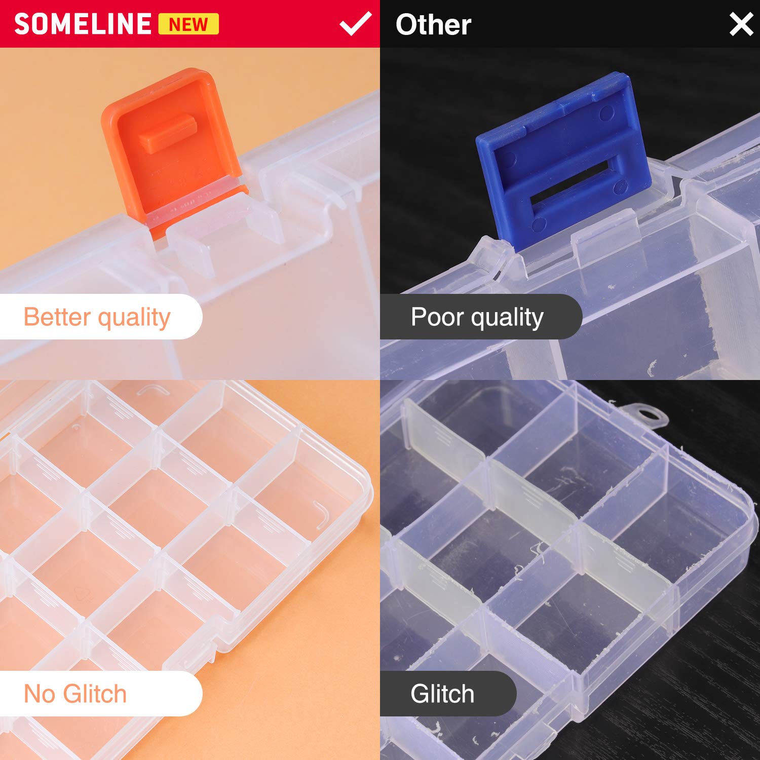 SOMELINE® Plastic Storage Box with 15 compartments, Transparent - Image 4