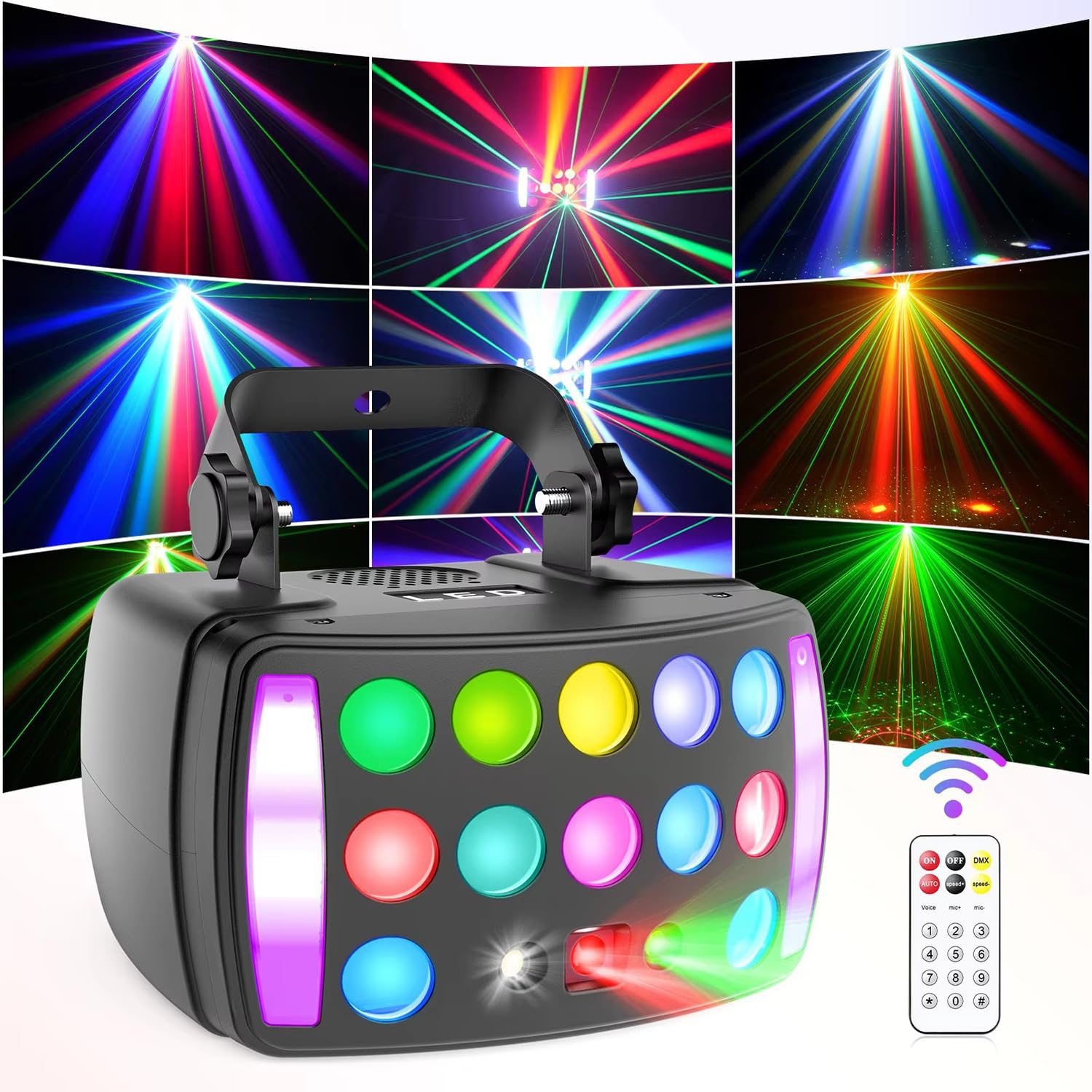 YXFAZPP Dj Lights for Parties 4 in 1 LED Stage Light Party Light with RGBW Derby Beam, Red Green Starry Light, Led Strobe and Dynamic Marquee