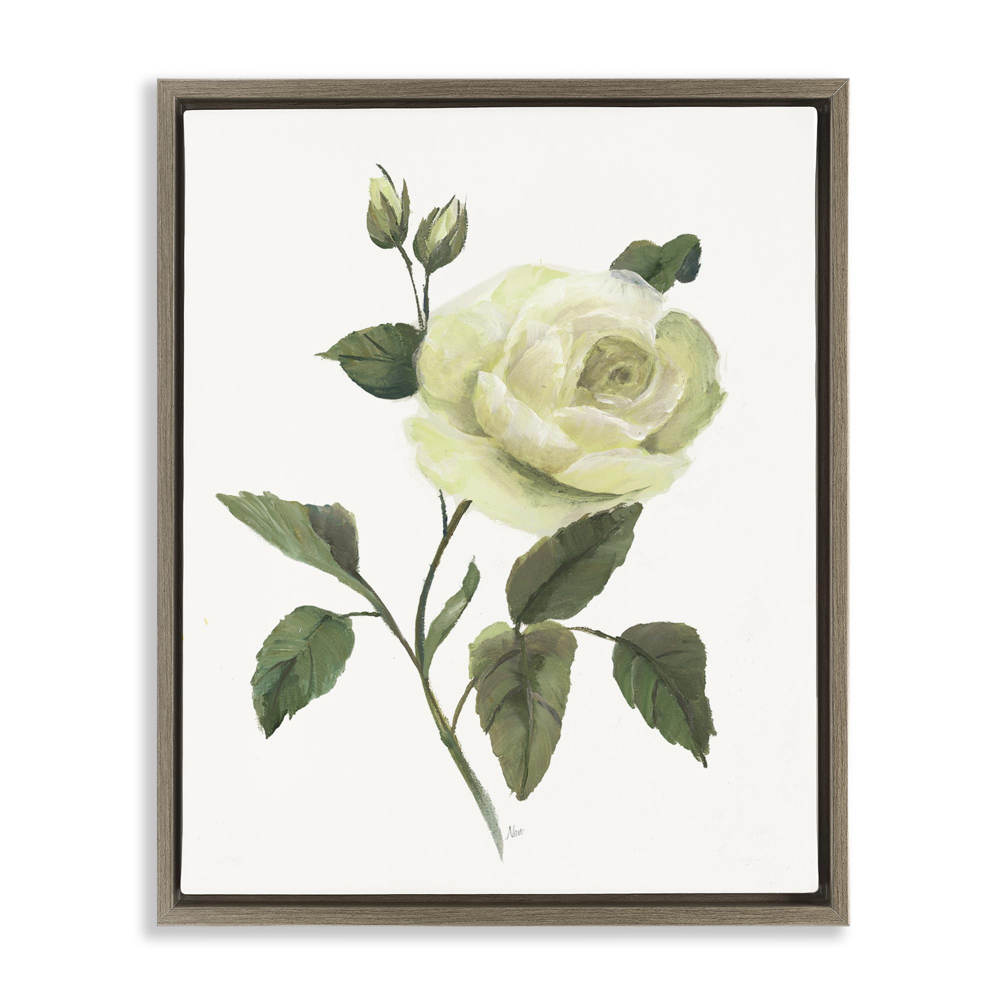 Stupell Industries Cream Garden Rose Buds 'Cream Garden Rose With Buds', Floating Frame Canvas Art, Brown, 25 X 31 Inches, Easy To Hang And Sturdy, Made In Usa, By Nan