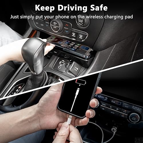 Miniatura 4 de CarQiWireless Cargador inalámbrico para Jeep Cherokee 2023 2019-2022 con puerto USB, almohadilla de carga inalámbrica de teléfono para accesorios