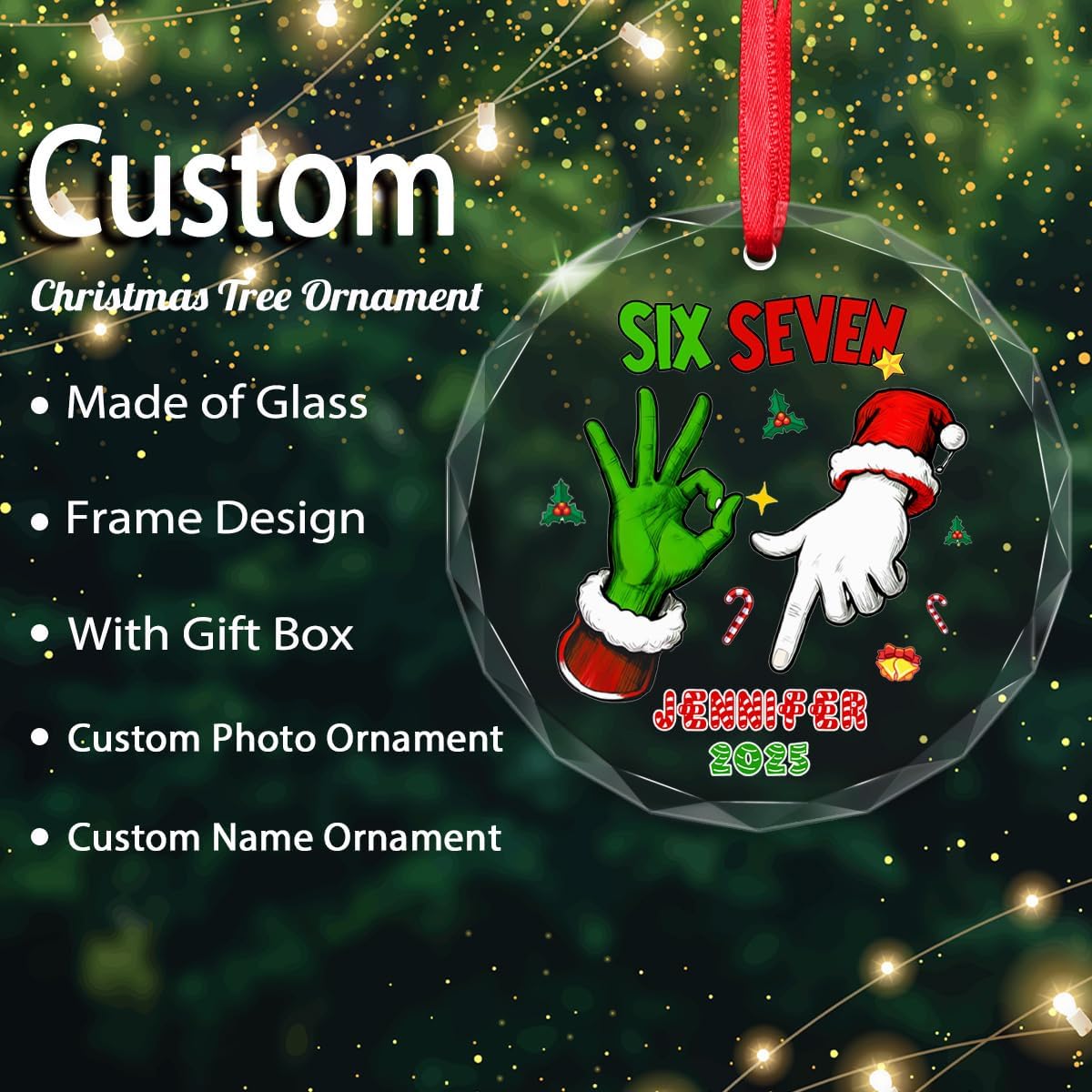 Personalized Christmas Ornament 2025, Custom Funny 67 Meme Xmas Ornament with Name Six Seven Christmas Tree Decor Gift for Family Friends