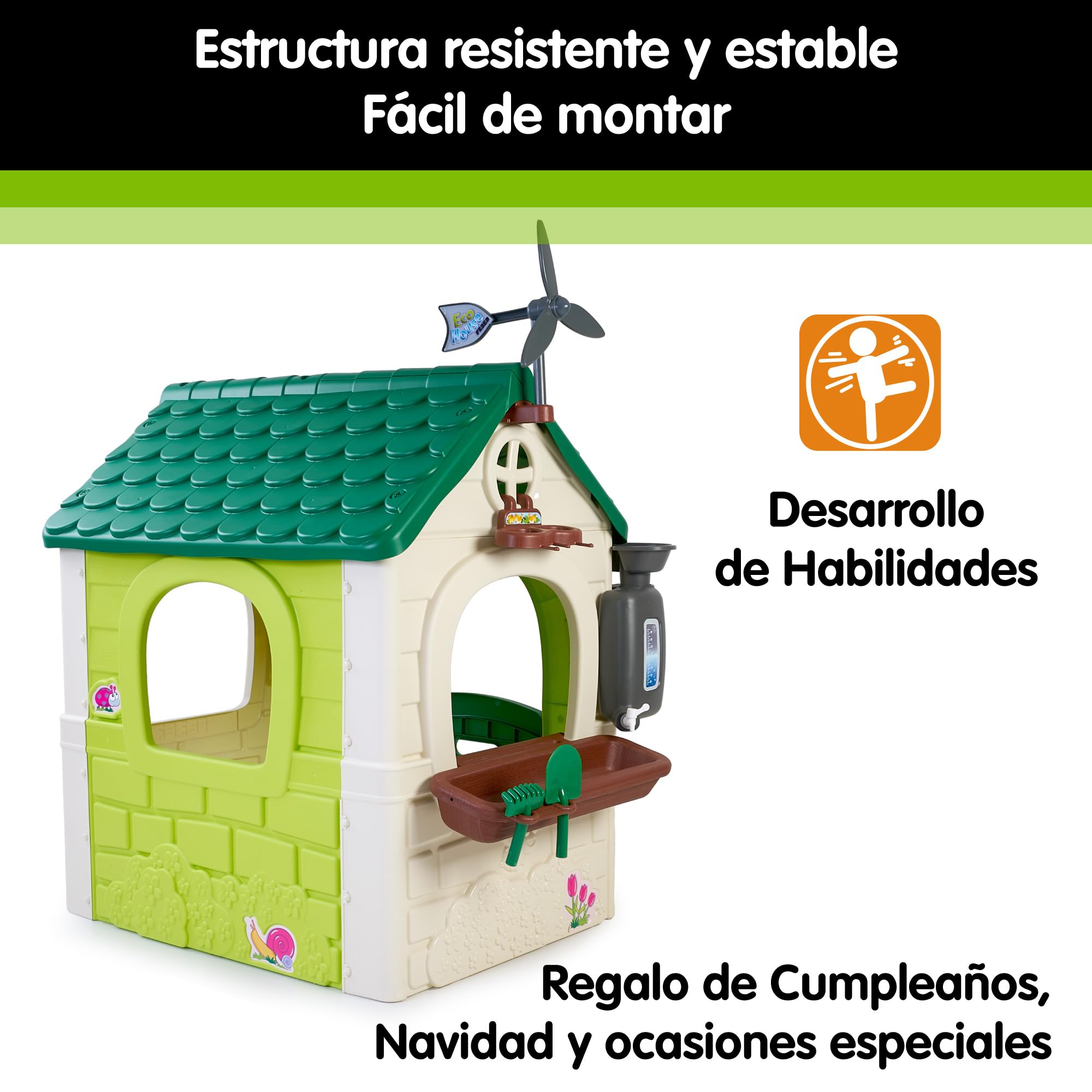 FEBER - Casa Ecologica, Educativa con Giochi Ecologici, Orto Urbano, 2 Cestini per Rifiuti, un Mulino a Vento, per Bambini e Bambine Amanti della Natura, da 2 anni, Famosa (FEH16000) Versione attuale