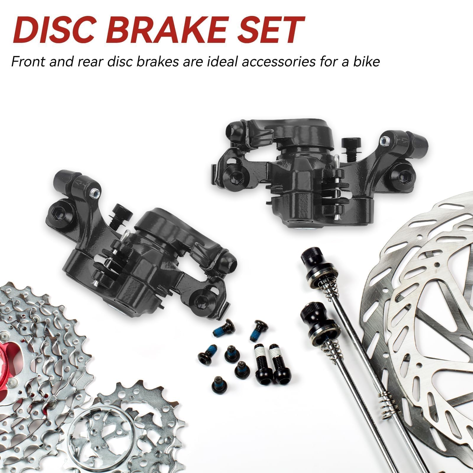 Agatige Set di Freni a Disco per Mountain Bike, Kit di Freno a Disco Pinza Anteriore e Posteriore MTB Accessori per Estrattori Cavi per Biciclette per Bici da Strada, BMX(Nero)