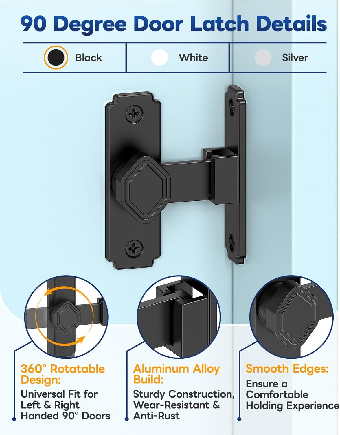 Pocket Door Lock, 90 Degree Flip Latch - Barn Door Lock and Latch for Bedroom Bathroom Garden Gate Cabinet Shed, Child Safety Privacy Hardware, Easy Install (Black-1 PC)