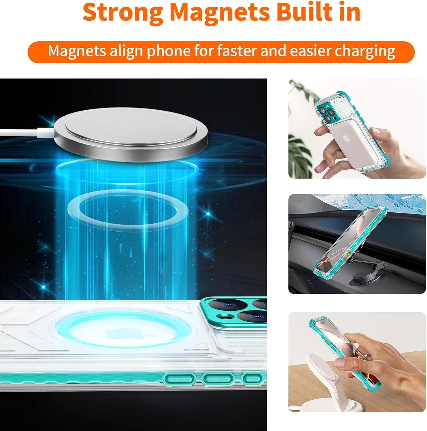 for iPhone 16 Pro Waterproof Case Compatible with MagSafe, IP68 Underwater Case Built-in Screen Protector, Slim Translucent 360° Full Body Protection, 12FT Military Grade, 6.3 Inch (Cyan)