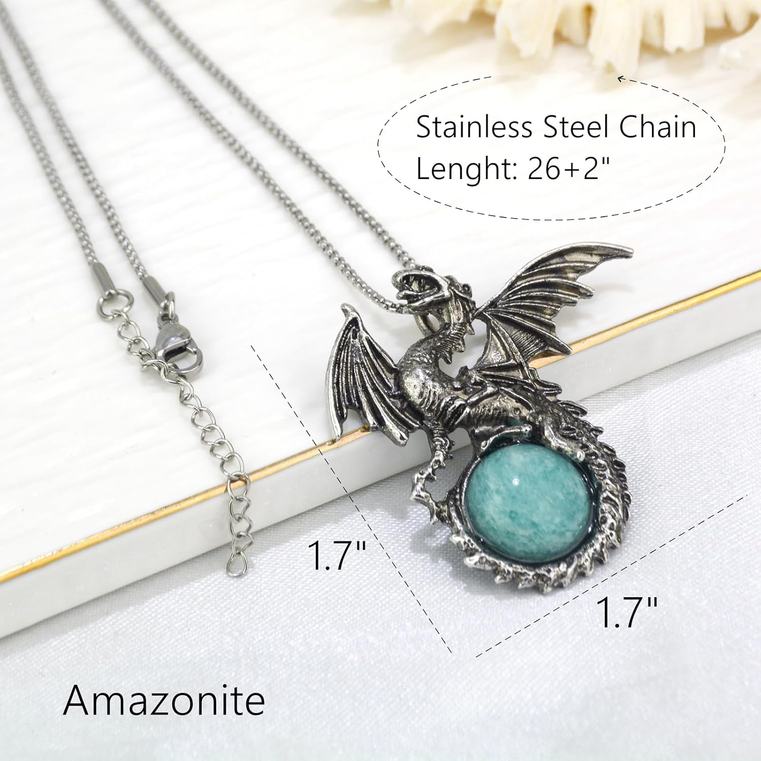 Dragon Necklace - Unique Crystal & Gemstone Pendant for Men & Women - Silver Dinosaur Jewelry Gift - Image 6