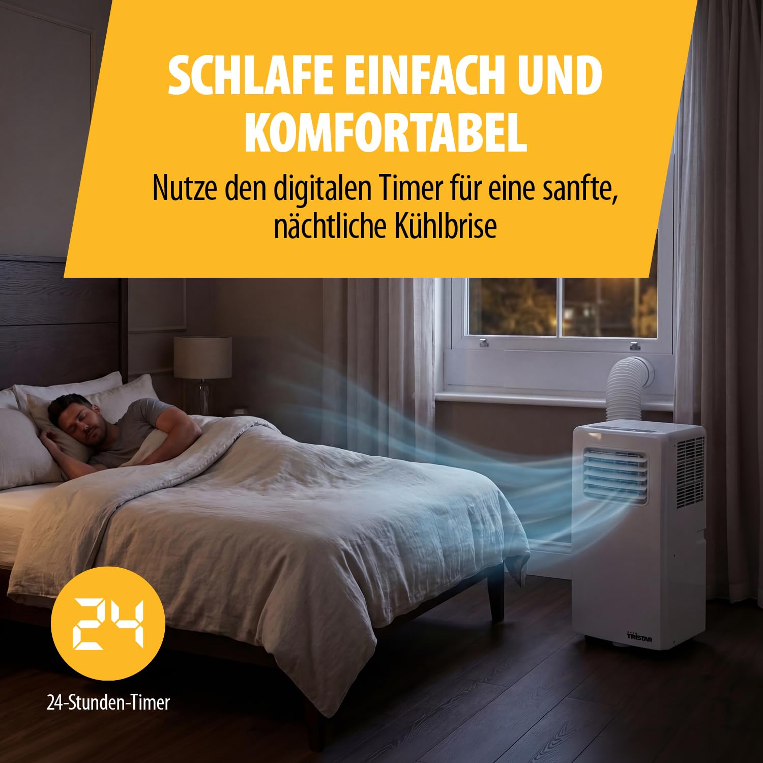 Tristar Mobiles Klimagerät - 9.000 BTU - 3-in-1 - Entfeuchtet, Kühlt, Ventiliert - Bis zu 34 m² - Fensterkit inklusive - AC-5530