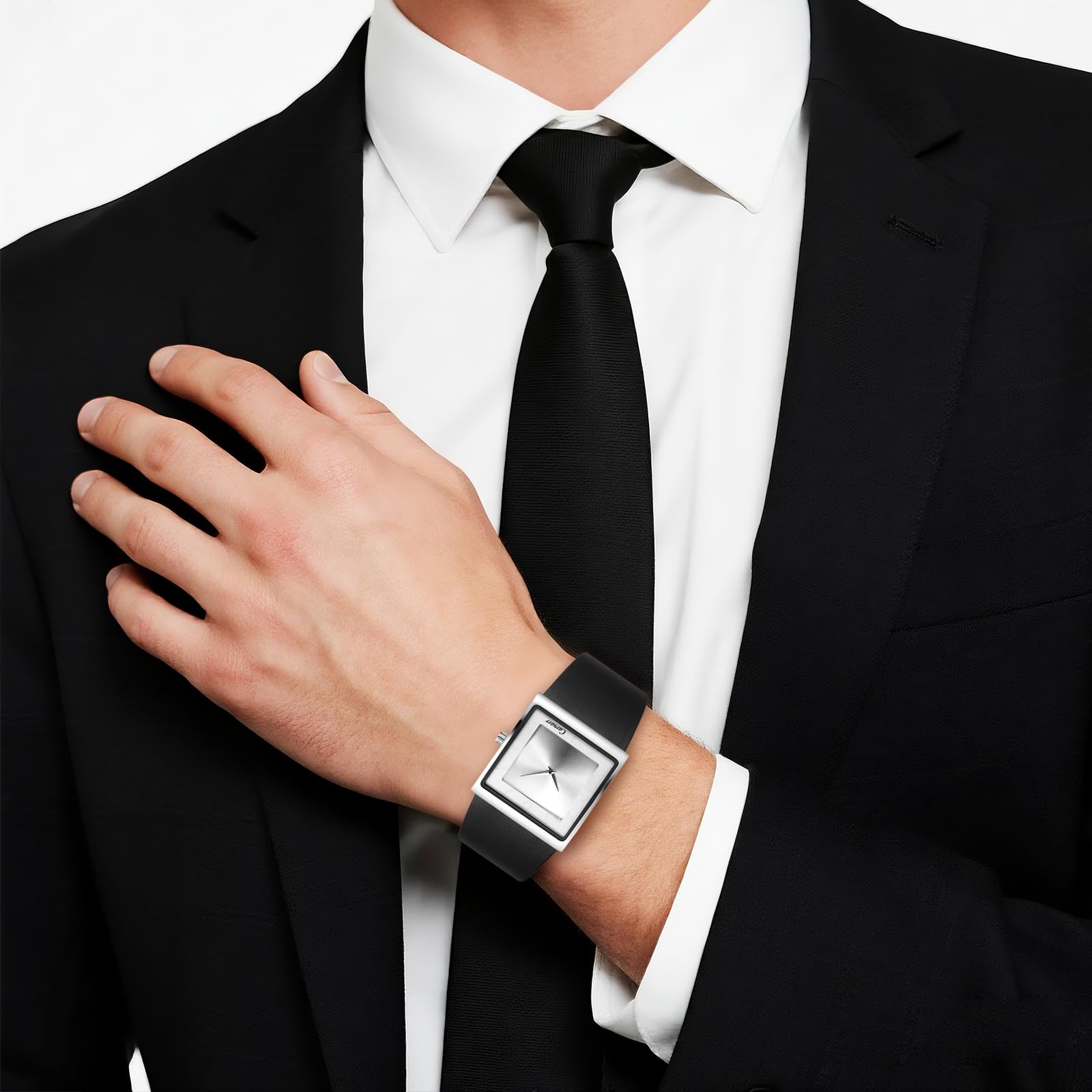 JewelryWe Męski zegarek kwadratowy ze skórzanym paskiem: 5 sztuk, 30 m, wodoszczelny, analogowy, kwarcowy, minimalistyczny, biznesowy, casualowy, zegarek z prawdziwej skóry i kwadratowym cyferblatem