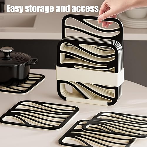 Miniatura 6 de Paquete de 6 salvamanteles de silicona, tapete aislante montado en la pared, tapetes de cocina aislados, antideslizantes, duraderos, salvamanteles
