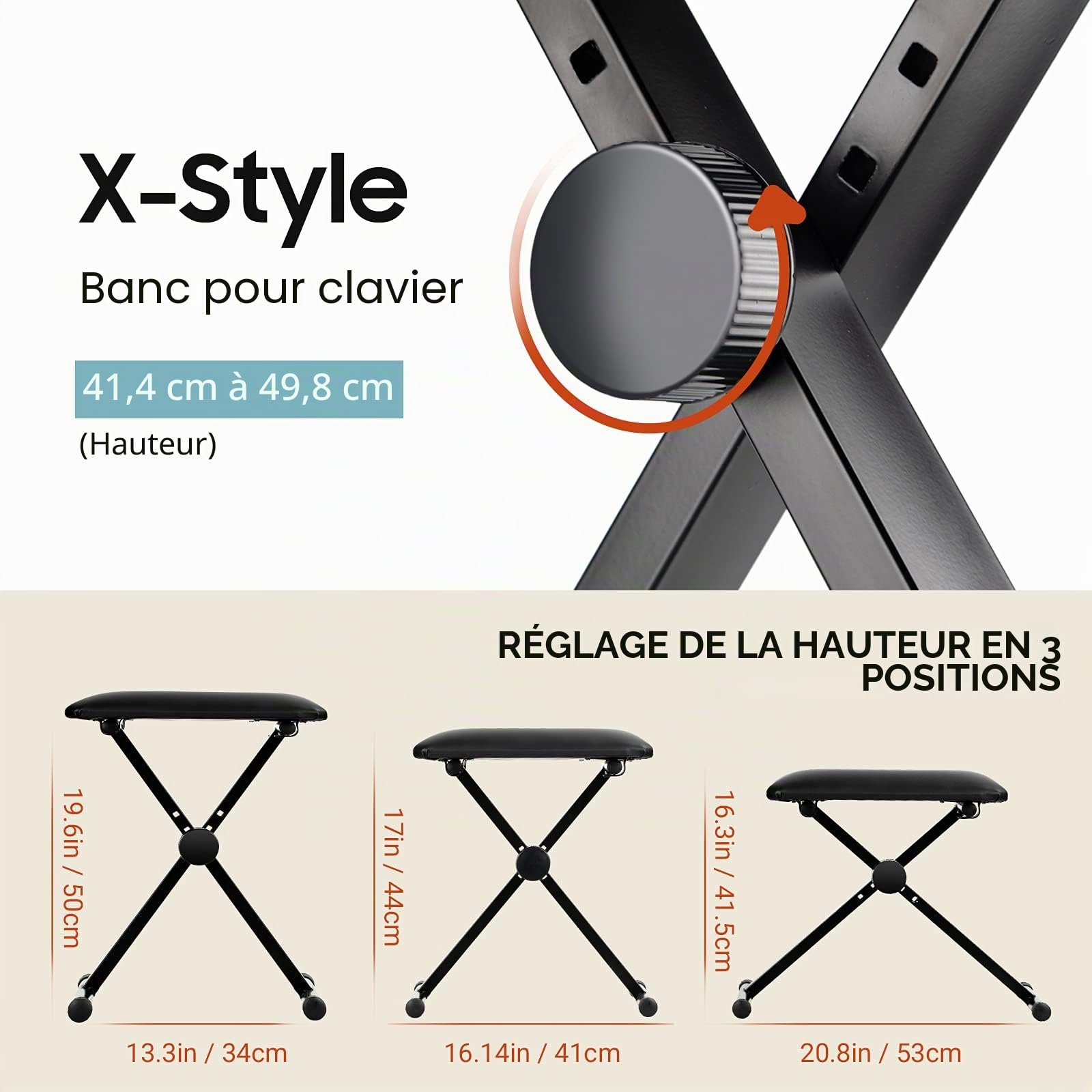 CAHAYA Banc de Piano réglable en Hauteur de Style X pour Clavier, siège de Chaise rembourré pour Clavier électronique et Piano numérique, Noir CY0333