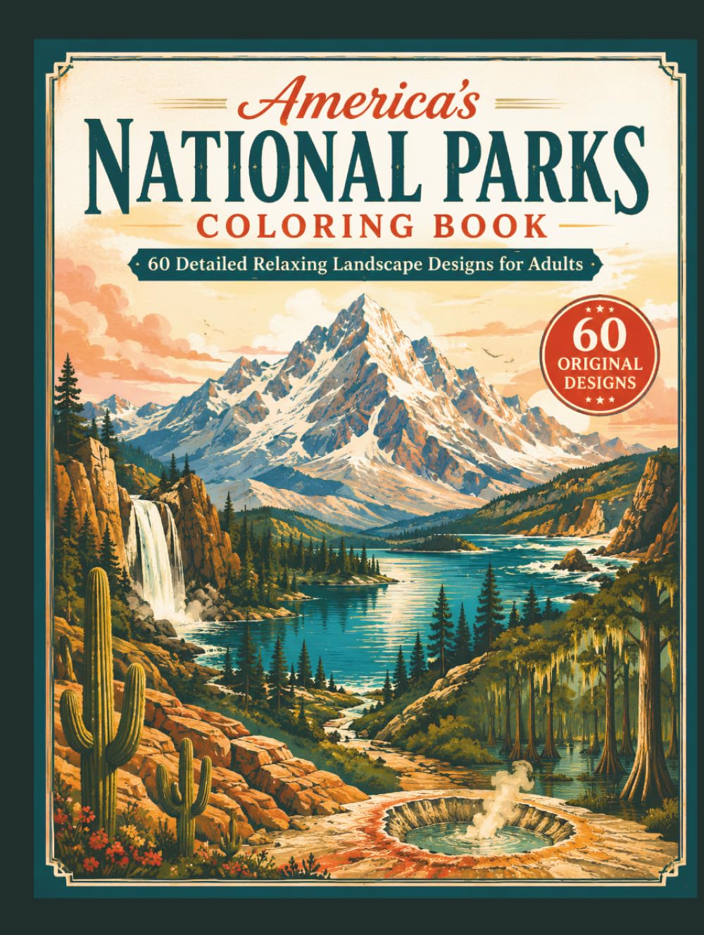 America’s National Parks Coloring Book: 60 Detailed Relaxing Landscape Designs for Adults