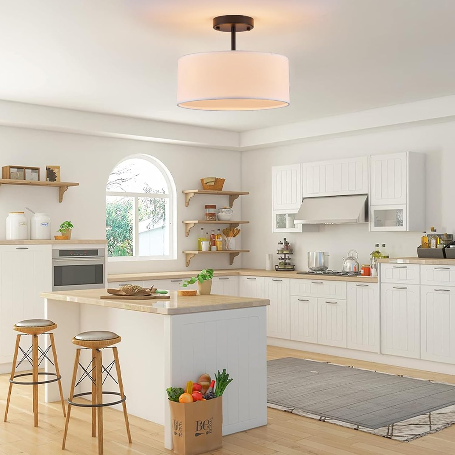 Bargeni Semi Flush Mount Ceiling Light,13 inch Modern 3-Light Ceiling Light Fixture,Black Semi Flush Mount Light Fixture,Flush Mount Lighting for Bedroom,Dinning Room and Hallway