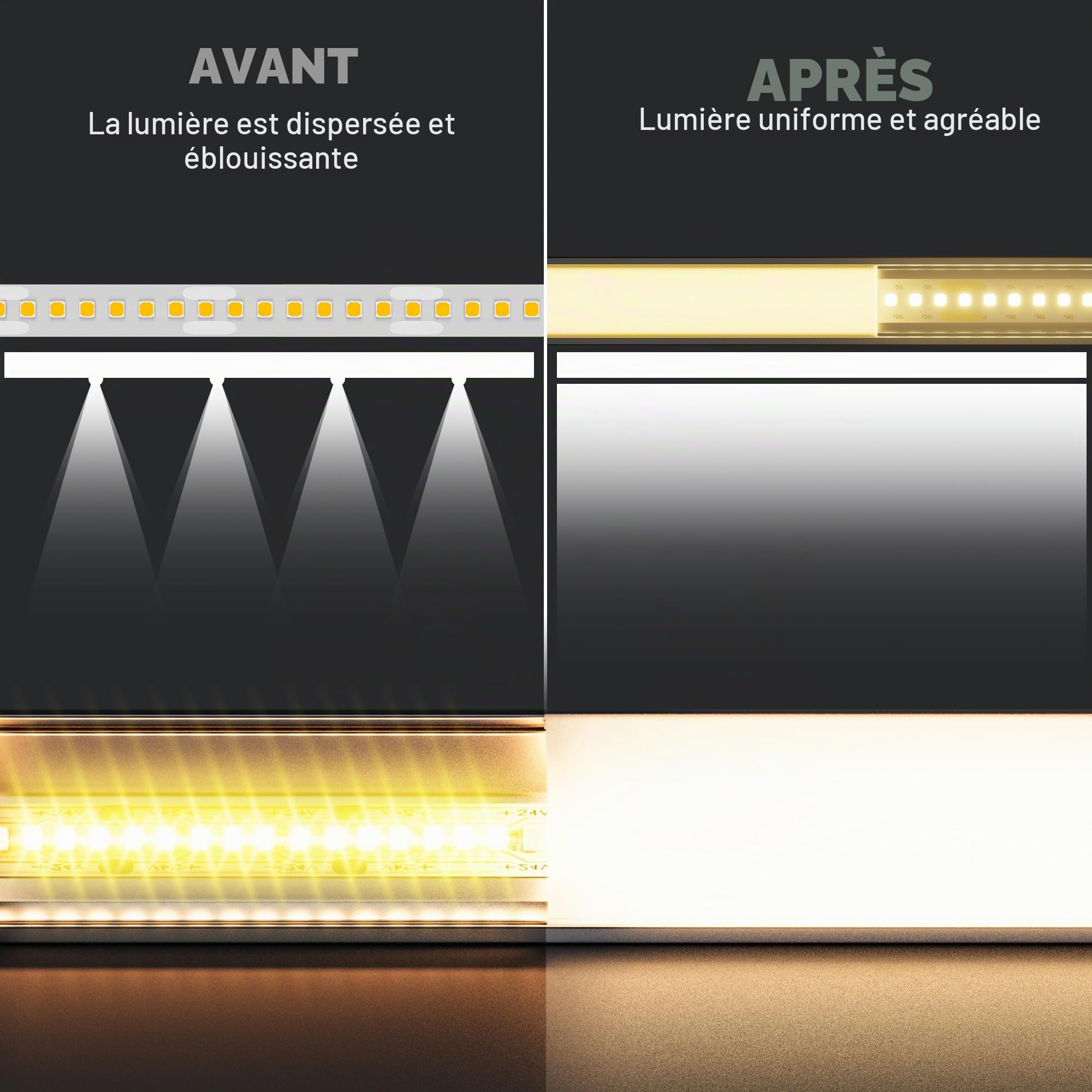 10 x Profil de construction sèche LED 2m - Profil en aluminium sur rail encastré avec diffuseur - Canal d'encastrement LED pour éclairage indirect de plafond, plaque de plâtre, mur et plafond