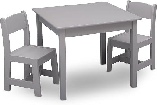 Delta Children MySize Kids Wood Table and Chair Set (2 Chairs Included) – Ideal for Arts & Crafts, Snack Time & More – Greenguard Gold Certified, Grey, 3 Piece Set