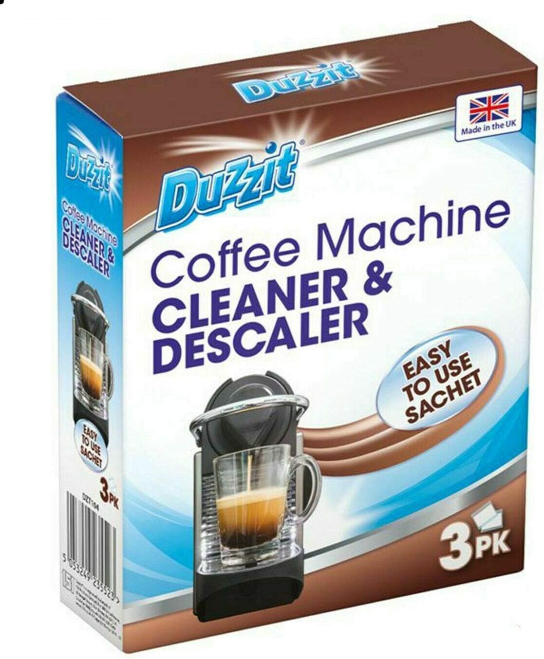 Duzzit Coffee Machine Cleaner Descaler Limescale Remover, Easy To Use Drop In Sachet Pack Of 3, Brown