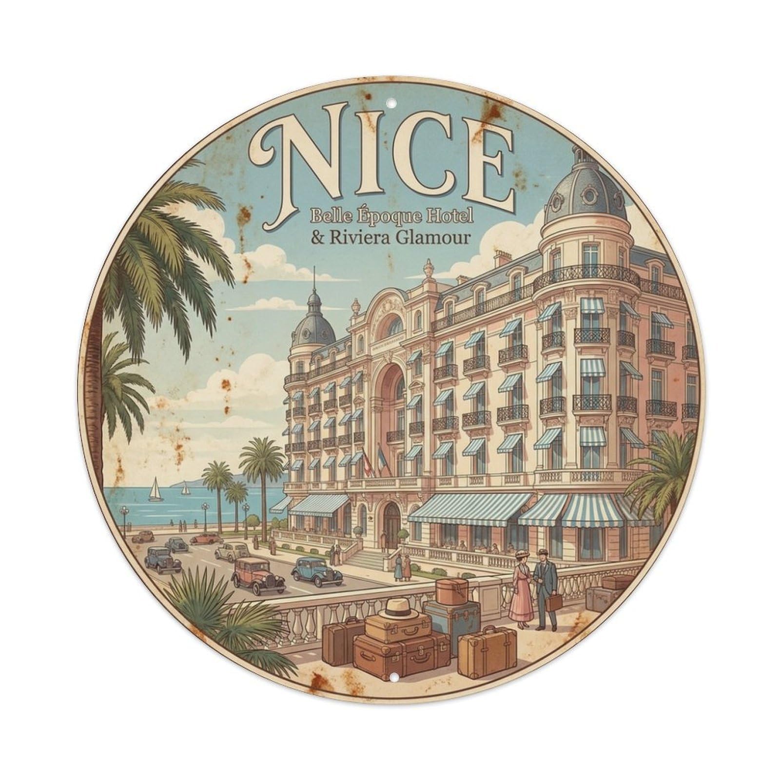 Riviera Glamour Nice Coastal Route Travel Metal Tin Sign