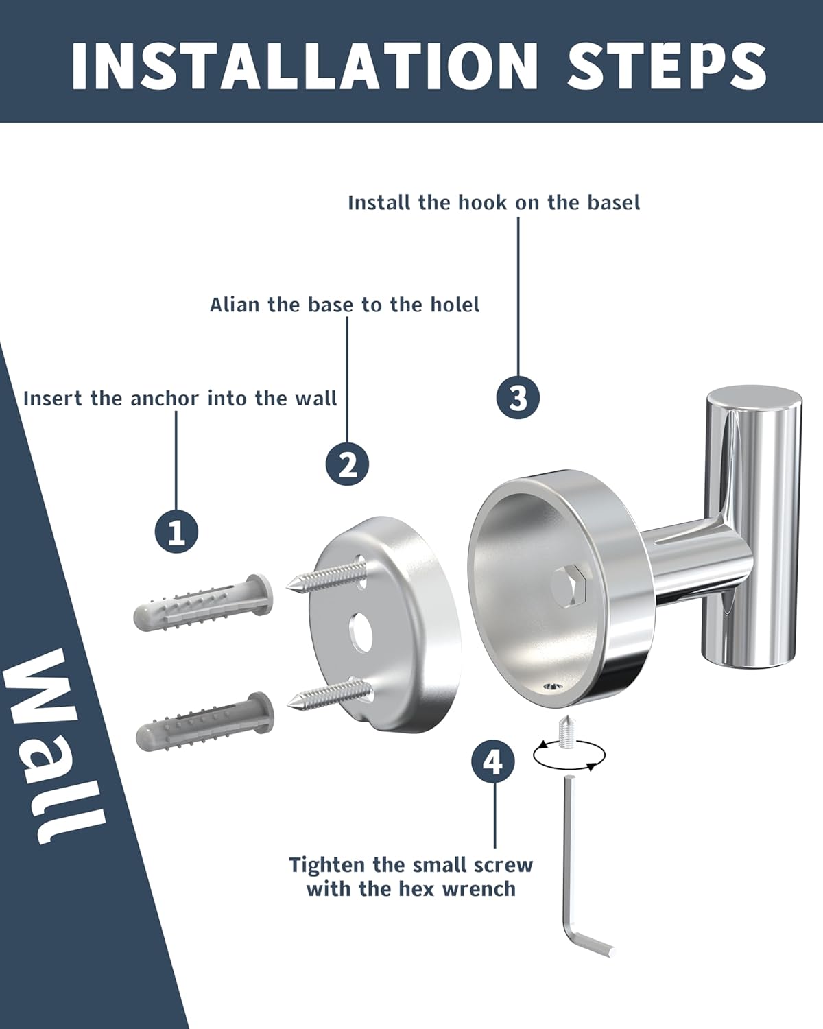 2pcs Bathroom Hardware Set, Towel Ring & Towel Hook, SUS304 Stainless Steel Hand Towel Holder, Towel Hooks for Bathroom Kitchen Wall Mounted(Chrome)