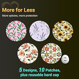 Amolyfe - Dexcom G7 & Stelo Adhesive Patches, 10-Pack Dexcom G7 Stelo Overpatches, Bump-Proof with Hard Cap, Waterproof, Breathable, Medical Adhesive, 10-Day CGM Protection (Sunflower)