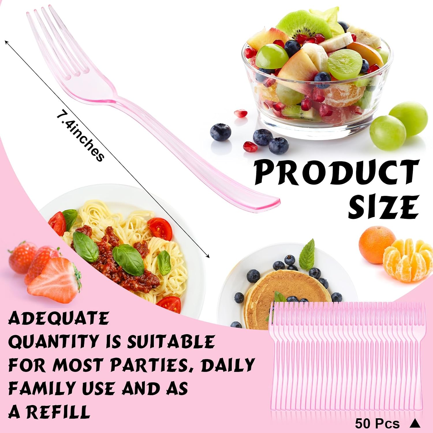 Minatee 50 Pcs Plastic Forks Disposable Cutlery Heavy Duty Dinnerware Plastic Silverware Flatware for Parties Supplies Dessert Picnics Holiday House(Pink)