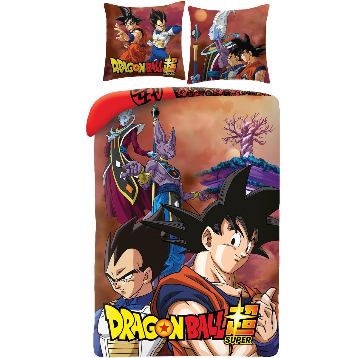 Juego de cama Dragon Ball Super, funda nórdica reversible de 140 x 200 cm y funda de almohada, poliéster