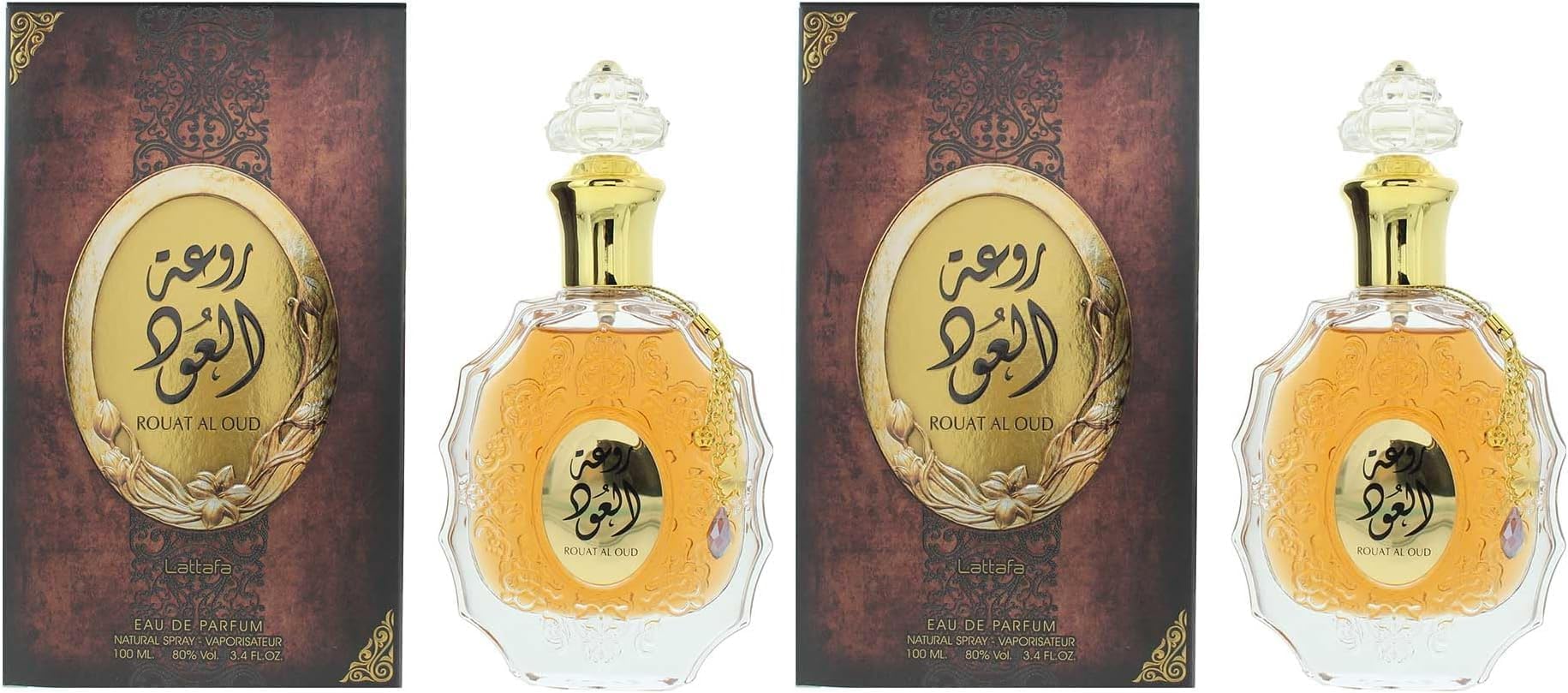 Lattafa Rouat Al Oud for Unisex Eau de Parfum Spray, 3.4 Ounce (Pack of 2)
