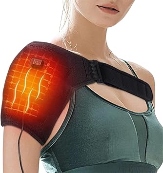 Electric Shoulder Heating Pad | USB Plug-in Electric Shoulder Brace | 3 Heat Level Massager | Adjustable Portable Power Pocket Fits Men and Women Left Or Right