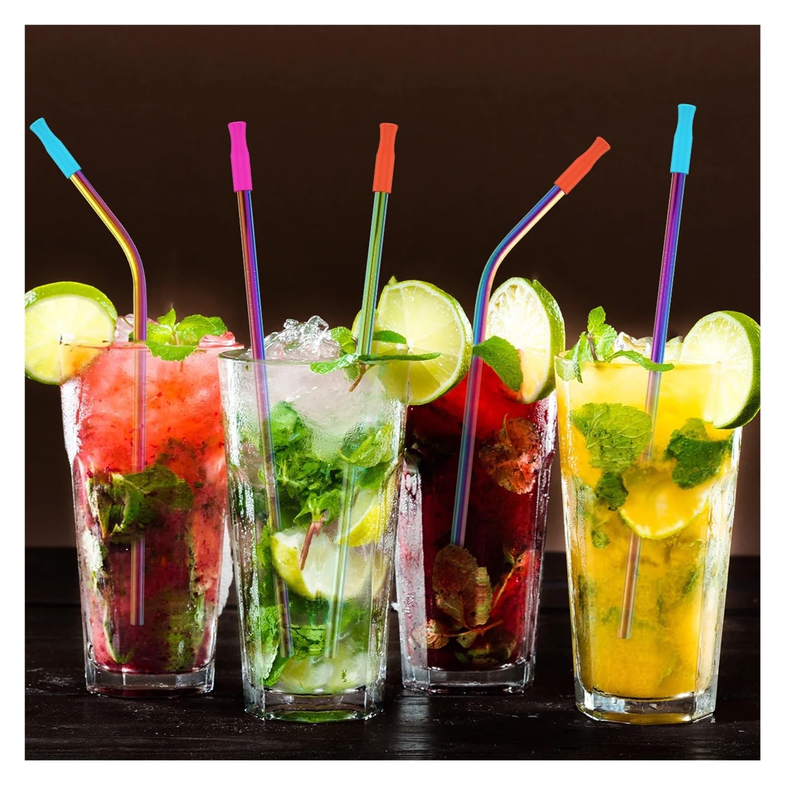 Strohhalme Edelstahl-Strohhalme, Wiederverwendbare Trinkhalme, Bunte Strohhalme, Metal, Passend For 16/20-oz-Becher Für Smoothie(50pcs)