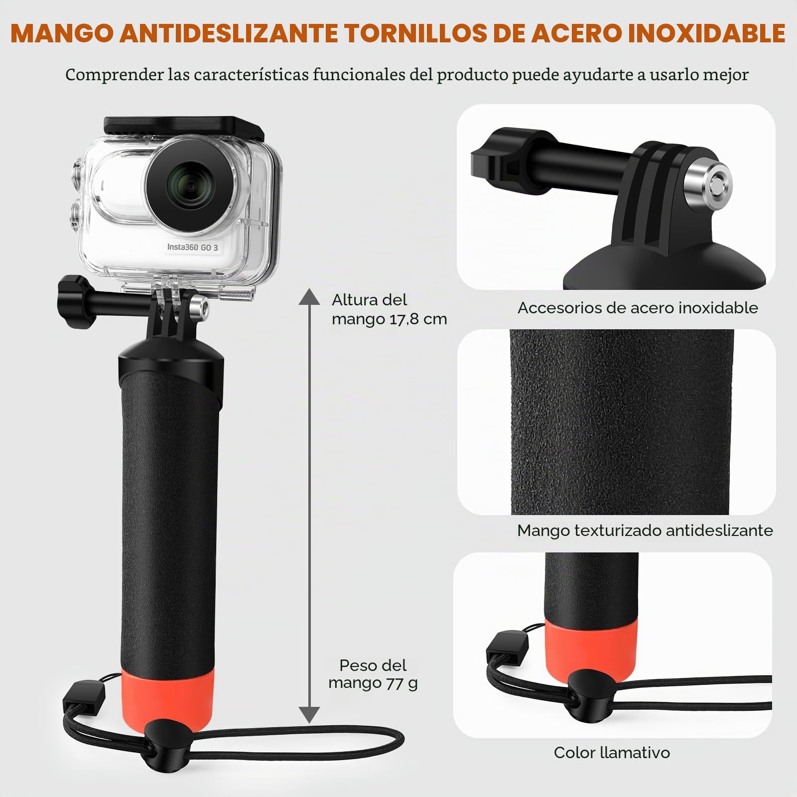 Funda impermeable y agarre flotante compatible con Insta360 GO 3S, carcasa protectora de buceo subacuático con accesorios de soporte para Insta360 GO 3S