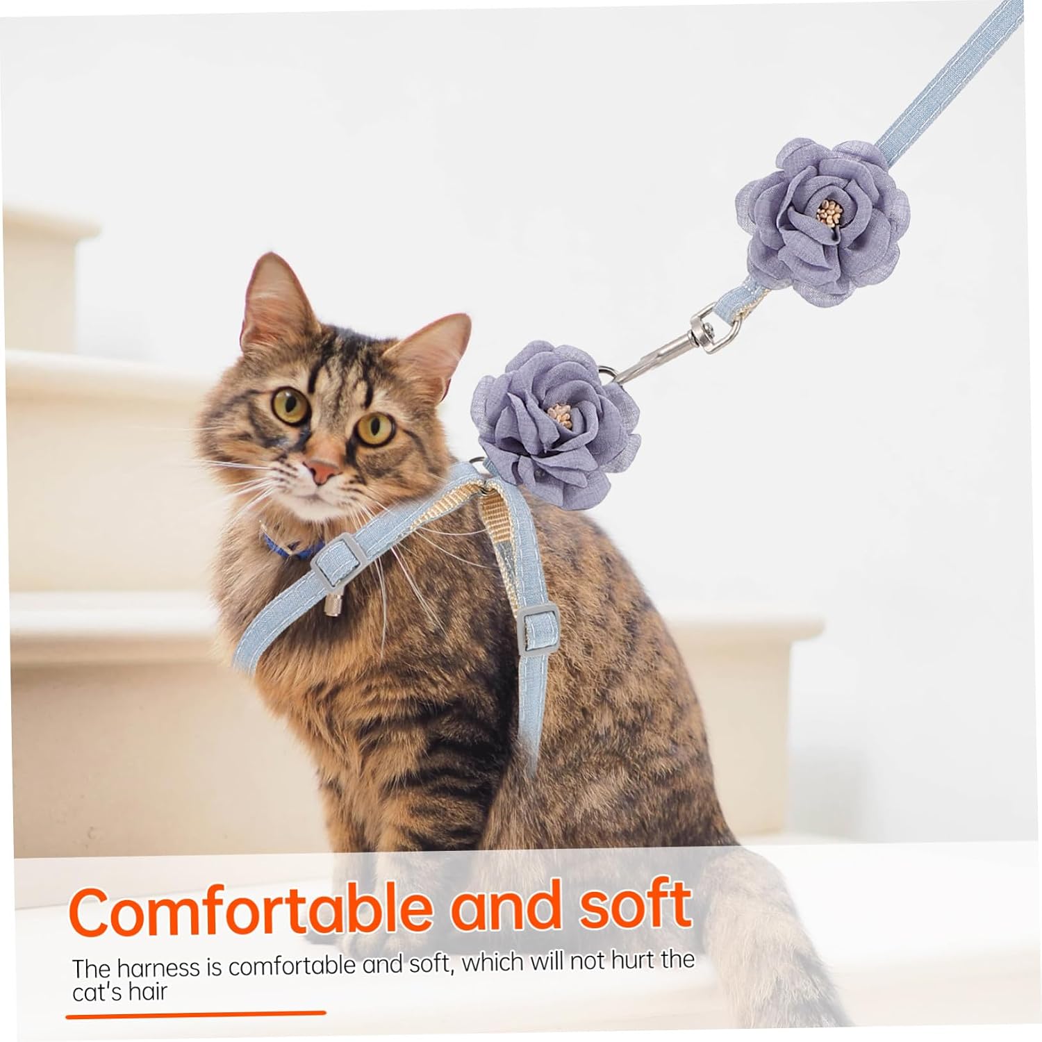 Adjustable Cat Leash with Breathable Cotton-Linen Chest Strap Blue Pet Harness for Outdoor Walking Comfortable One-Hand Control Rope for Cats and Kittens