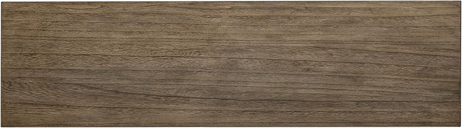 Close-up view of the wood veneer top surface of the console table, showing its grain and texture.