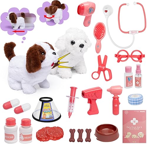 Miniatura 1 de KidEwan - Kit veterinario de 26 piezas para niños con felpa eléctrica para perros, juego de cuidado de mascotas, kit médico para niños, juego de rol