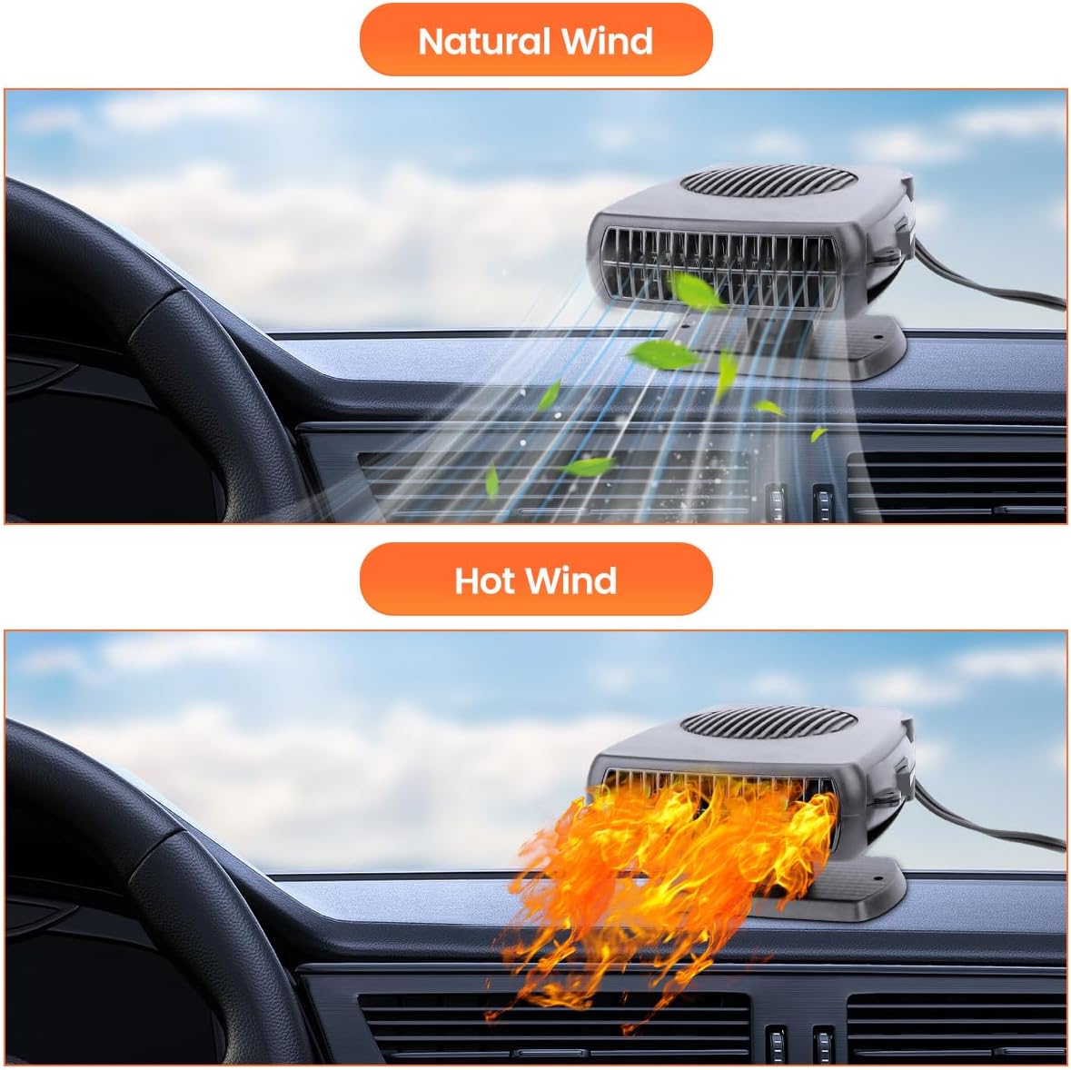 12V Car Heater,200W Portable Car Heater for Vehicle Car Windshield Heater Defrost Defogger Car Heater That Plugs Into Cigarette Lighter (Black)