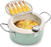 Vista 1 de ZOOFOX Olla con termómetro, olla japonesa con tapa y estante de drenaje de aceite, sartén antiadherente de tempura para cocina, papas fritas, pollo