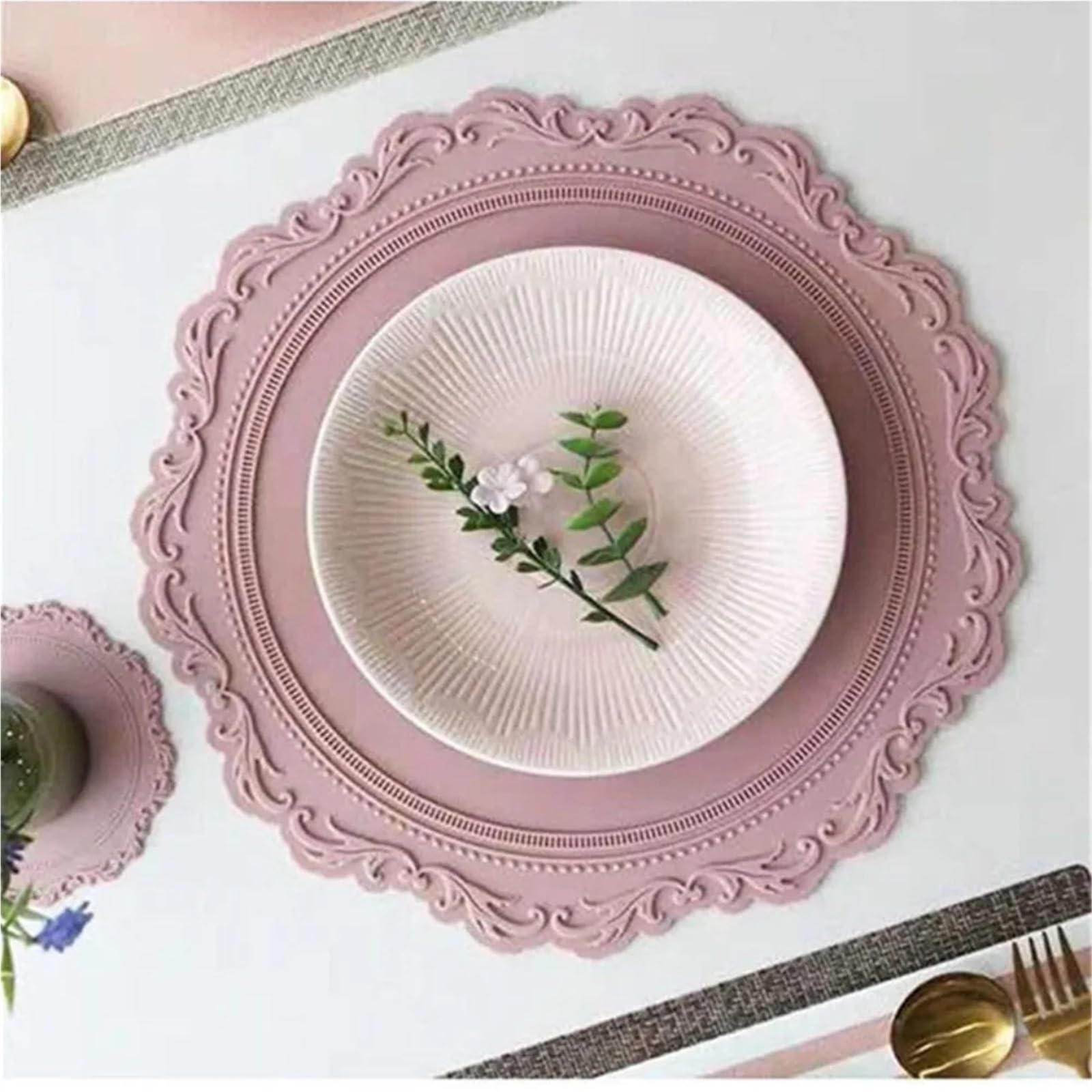 Lot de 4 Dessous de Verre en Silicone et Dentelle for Table de Cuisine, Dessous de Verre antidérapant, Dessous de Verre Rond, Dessous de Verre ... pour Pot Assiettes(Green)