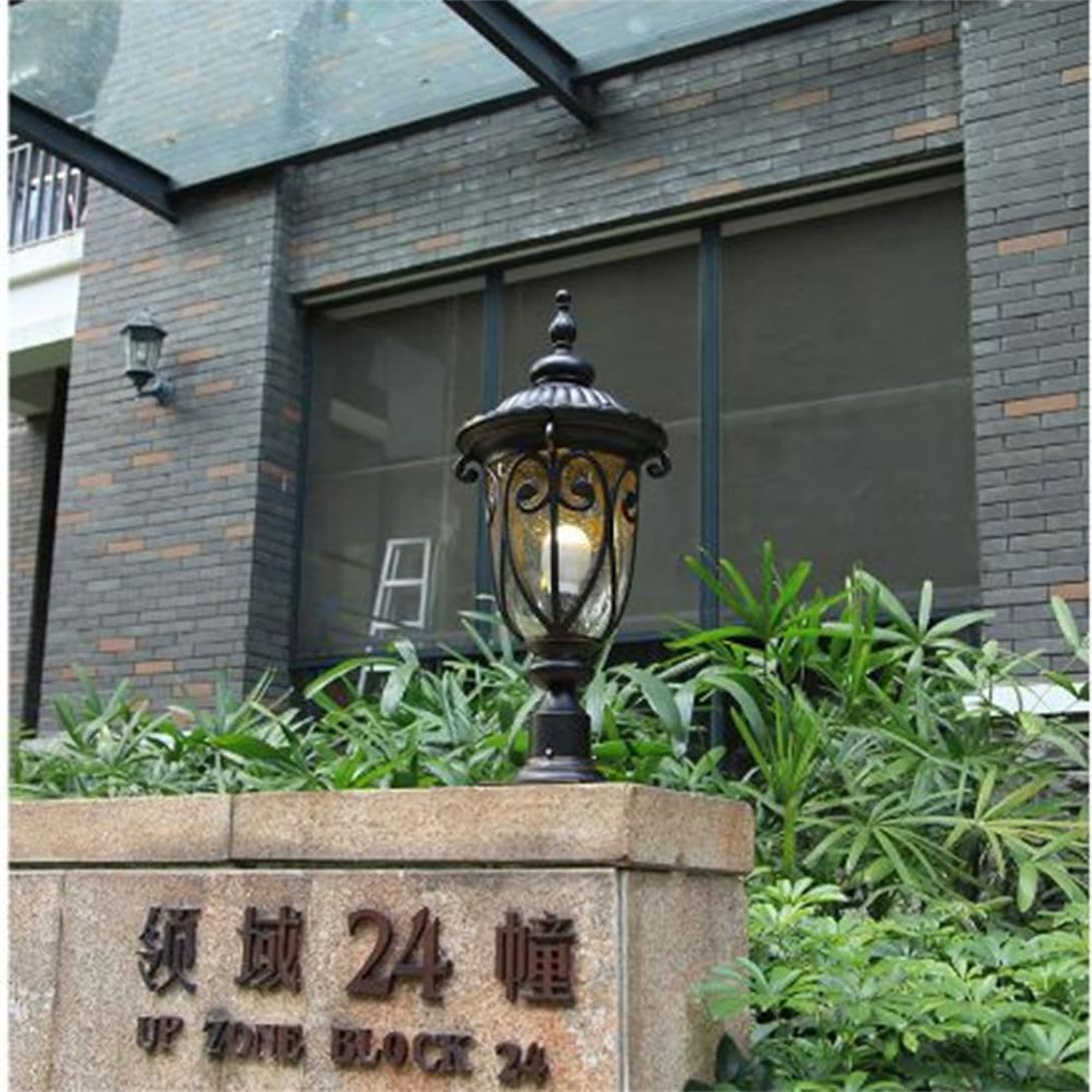 E26 Vintage Pole Lighting, Farmhouse Rustic Fence Deck Cap Light Aluminium Outdoor Post Lights with Glass Waterproof Exterior Pole Lamp for Outside Yard Garden Pole Pillar