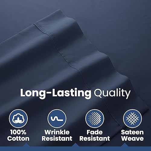 Miniatura 5 de Martex Juego de sábanas Queen de 400 hilos 100% satén de algodón de 4 piezas, 1 sábana bajera, 1 sábana encimera y 2 fundas de almohada, súper